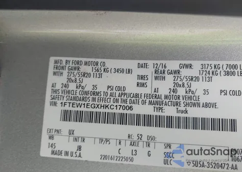 2017 Ford F-150 Xlt z USA, uszkodzony, nr VIN 1FTEW1EGXHKC17006